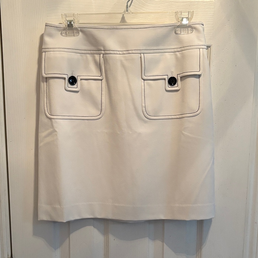 LOFT Cream Midi Skirt with Black Button Accents NWT